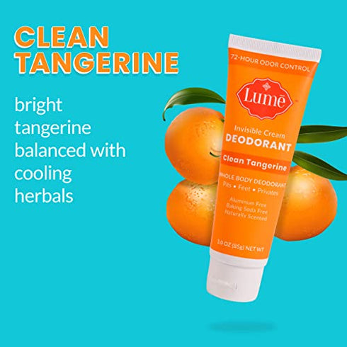 Lume Deodorant Cream Tube - Underarms and Private Parts - Aluminum Free, Baking Soda Free, Hypoallergenic, and Safe For Sensitive Skin - 3oz Tube (Clean Tangerine)