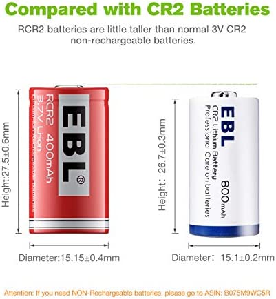 EBL CR2 Rechargeable Batteries, 3.7V Lithium RCR2 Photo Batteries 8 Pack with Rechargeable Battery Charger