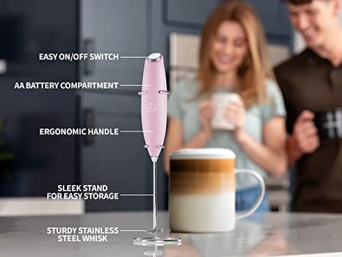 Zulay Original Milk Frother Handheld Foam Maker for Lattes - Whisk Drink Mixer for Coffee, Mini Foamer for Cappuccino, Frappe, Matcha, Hot Chocolate by Milk Boss (Cotton Candy)