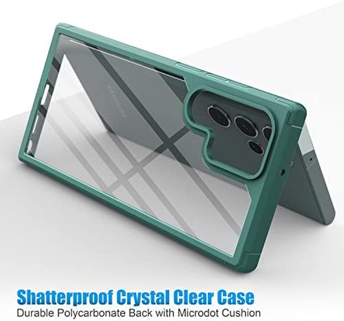 Casus Shockproof Designed for Samsung Galaxy S22 Ultra Case Clear Translucent Hard Back with Soft Bumper Edge Slim Protective Thin Phone Cover Compatible for Samsung S22 Ultra 5G Case (Green)
