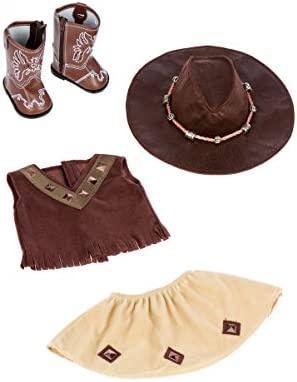 Dreamworld Collections - Cowgirl - 4 Piece Outfit - Cowgirl Hat, Skirt, Top and Cowgirl Boots - Clothes Fits 18 Inch Doll (Doll Not Included)
