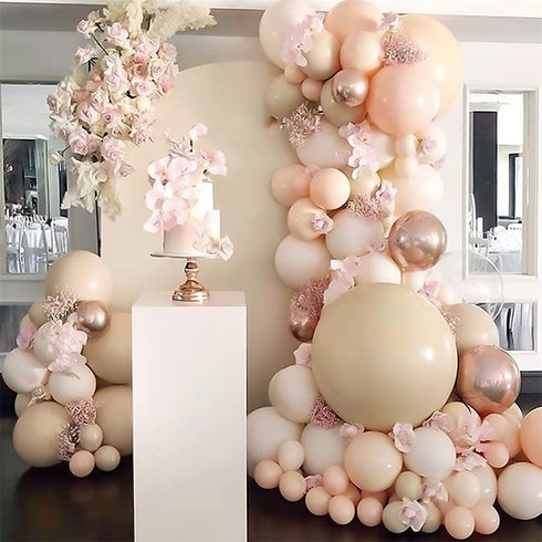 Nalwort Macaron Pink Balloon Kit 134PCS 18In 12In 5In Macaron Orange Metallic Rose Gold Balloon Arch Garland For Festival Picnic Family Engagement, Wedding, Birthday Party, Orange Theme Anniversary Celebration Decoration