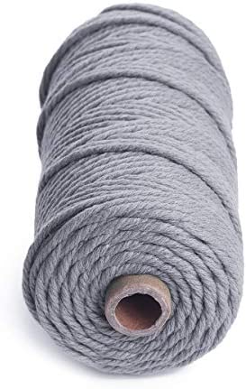 HAPYLY Macrame Cord Natual Macrame Cotton Cord DIY Craft Cord Spool Twine Rustic String Cotton Rope for Wall Hanging,Plant Hangers,Crafts,Knitting,Decorative Projects 3mm x100m (Gray)