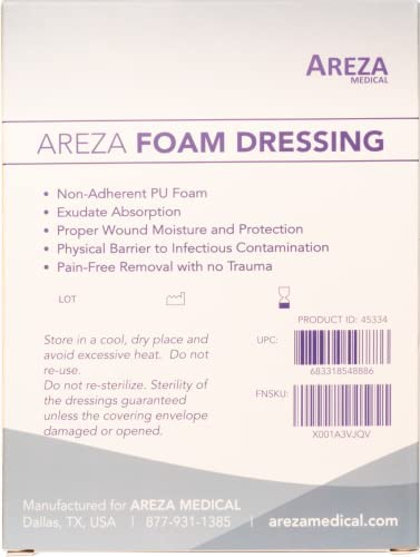 Foam Dressing Polyurethane 5"x4" 12.5 Cm X 10 Cm Box of 5 Sterile (1); Thickness of Foam 0.2" (5 mm) Wound Dressing by Areza Medical