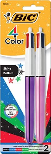 BIC 4-Color Shine Ball Pen, Medium Point (1.0 mm), Metallic Barrel, Assorted Inks, 2 Count