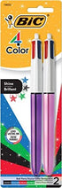 BIC 4-Color Shine Ball Pen, Medium Point (1.0 mm), Metallic Barrel, Assorted Inks, 2 Count