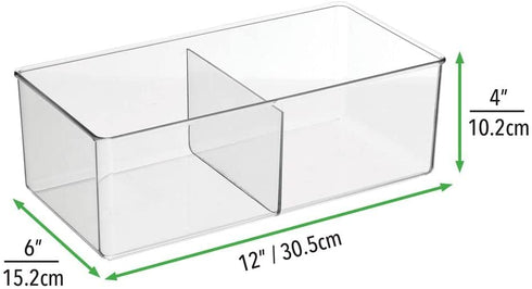 mDesign Plastic 2 Compartment Divided Drawer and Closet Storage Bin - Organizer for Scarves, Socks, Bras, and Underwear - Dress Drawer Organizer, Shelf Organization -2 Pack - Clear