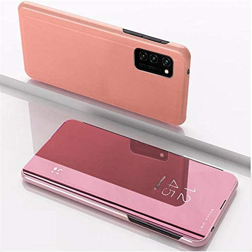 LEMAXELERS Samsung Galaxy Note 20 Ultra Case Slim Clear View Flip Bookstyle Ultra Slim Protecter Shell with Kickstand Protective Cover for Samsung Galaxy Note 20 Ultra Mirror PU Rose Gold