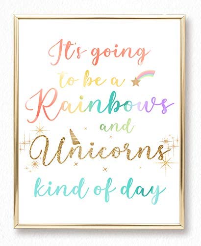 Brooke & Vine Unicorn Rainbow Little Girls Room Wall Decor Art Prints - (UNFRAMED 8 x 10) - Inspirational Kids Children’s Tween Posters for Home, Birthday Party, Bedroom, Bathroom, Playroom (Unicorn Rainbow)