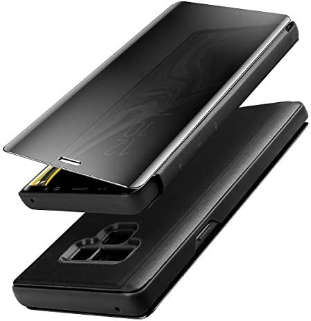 AICase Galaxy Note 9 Case, Luxury Translucent View Window Front Cover Mirror Screen Flip Smart Electroplate Plating Stand 360 Full Body Protective Case for Samsung Galaxy Note 9 (Midnight Black)