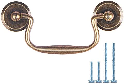 MOOD.SC 4 Pack 2 3/4" C-C Bail Drawer Pull Drop Swing Dresser Handles Hanging Pulls Cabinet Knobs Pull Antique Bronze Antique Brass Swan Neck Bail Pulls Hardware 70 mm 2.75" Hole Center
