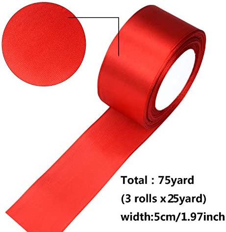 3 Rolls Wide Christmas Satin Ribbon Double Face Polyester Satin Ribbon Solid Satin Ribbon for Christmas Wedding Mother's Day Gift Wrapping Crafts Hair Bows, Party Favors … (2inch, Red, Green,Gold)