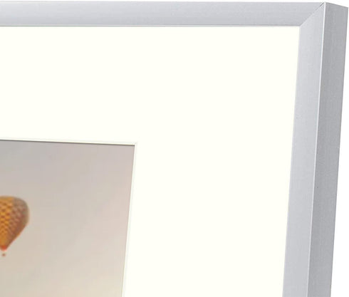 Frametory, 11x14 Aluminum Frame, 8x10 Photo with Ivory Mat for Wall Display, Sawtooth Hanger, Swivel Tabs, Spring Clips Great for Photos, Artworks, Posters (Silver, 1-Pack)