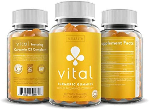 Vital Turmeric Gummies with Curcumin C3 Complex - First Gummy with Curcumin C3 - Made with Ginger for Joint and Inflammation Support - Tasty Alternative to Capsules, 60 Ct