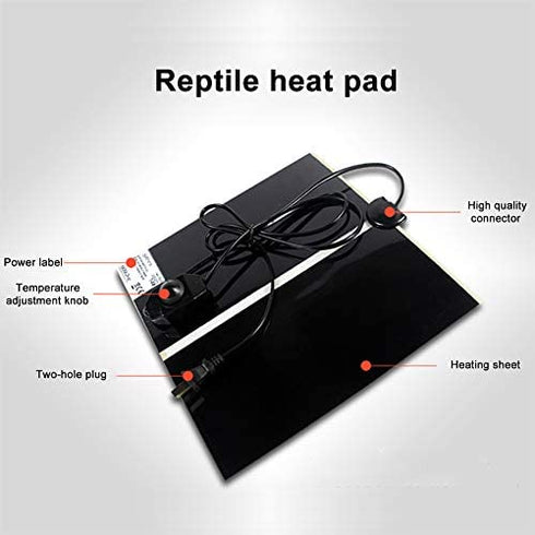 MQ Reptile Terrarium Heat Pad with LCD Digital Thermometer, 6 x 11in Power Adjustment Under Tank Heater Mat for Pets, Small Animals, Seedling, 7W