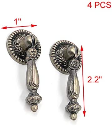 Geesatis 4 PCS Bronze Tear Drop Pull Handle Antique Drawer Cabinet Pull Handle Knobs Furniture Decorative Pull Tool with Mounting Screws, Rust Resistant, Knob Dia 1"