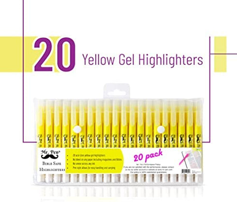 Mr. Pen- Gel Highlighters, Bible Highlighter, Pack of 20, No Bleed Highlighter, Yellow Highlighters, Dry Highlighter, Bible Study Highlighter, Bible Journaling Supplies, Bible Markers for Tabs