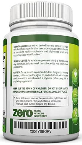 Citrus Bergamot - 500 mg - 90 Vegetarian Capsules - 38% Polyphenols - Natural Premium Quality Citrus Bergamot Extract - Promotes Healthy Triglyceride Levels