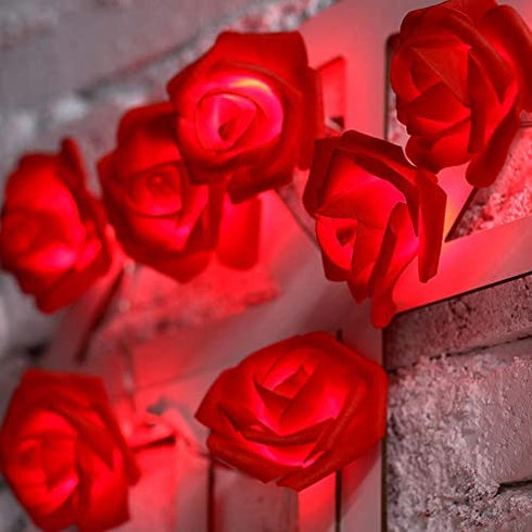 FULLBELL Fairy String Lights Red Rose Flower Lights 20 LED Battery Operated Indoor String Lights Romantic Gift for Date Wedding Valentine's Day Dreamlike Party Bedroom Girl Girlfriend Women (Red)