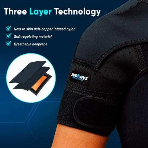 ZENKEYZ Copper Compression Recovery Shoulder Brace For Men & Women, Shoulder Immobilizer for Torn Rotator Cuff, Tendonitis, Dislocation, Pain, Shoulder Sleeve Support (Black, Small/Medium)