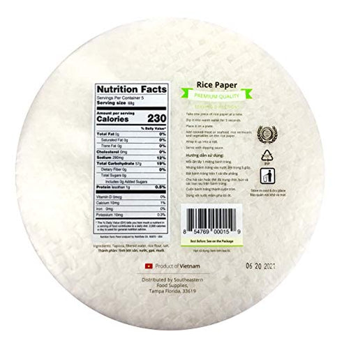 Four Elephants Premium Spring Roll Rice Paper Round Wrappers 12 oz Non-GMO Verified 22 CM (1 Pack)