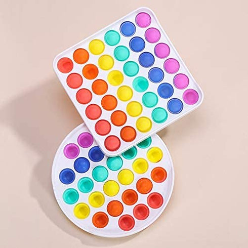 Coco Emporium 4 Pack Holiday Push Pop Fidget Toys, Tie Dye ASMR Sensory Bubbles for Kids | Adults, Rainbow Galaxy Fidgets, Hard Plastic Shells Poppers, Stress Relief Gifts, White Circle and Square