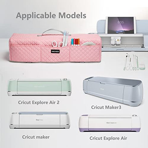 AMOIGEE Padded Dust Cover Compatible with Cricut Maker, Cricut Maker 3, Explore Air 2, Cricut Explore 3 Machine, with Pockets for Cricut Accessories(Pink)