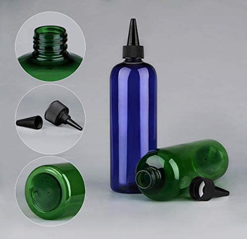 sdoot Hair Color Bottle Applicator, Applicator Bottle, 16 Ounce 2 Pack 2 Squeeze Bottle for Hair PET Plastic Refillable Bottles with Twist Top Cap- Green and Blue