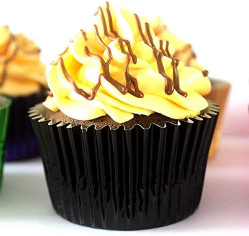 Eoonfirst Foil Metallic Cupcake Liners Halloween Party Standard Baking Cups 100 Pcs (Black)