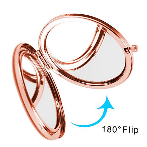 Dynippy Compact Mirror Round Rose Gold Makeup Mirror Folding Mini Pocket Mirror Portable Hand Mirror Double-Sided with 2 x 1x Magnification for Woman Mother Kids Great Gift (Eiffel Tower)
