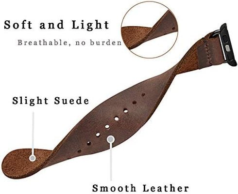 Vintage Leather Bands Compatible with Apple Watch Band 38mm 40mm 41mm 42mm 44mm 45mm 49mm,Genuine Leather Retro Strap Compatible for Men Women iWatch Ultra SE Series 8/7/6/5/4/3/2/1(Brown/Black)