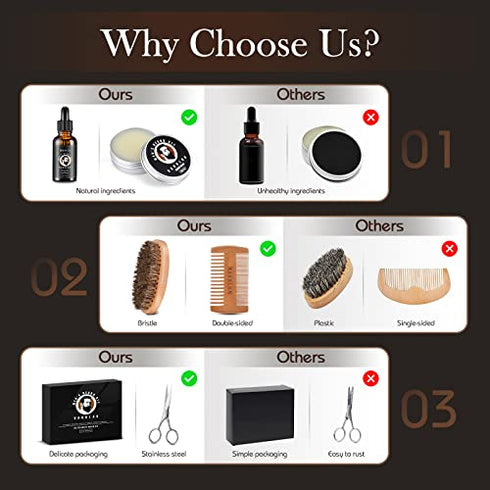 Men's Gift Kit, Beard Grooming Kit for Men, Beard Growth Oil, Beard Balm, Beard Brush, Comb, Scissor, Storage Bag, E-Book, Beard Care & Trimming Set - Mustache Gifts for Him Dad Boyfriend Birthday