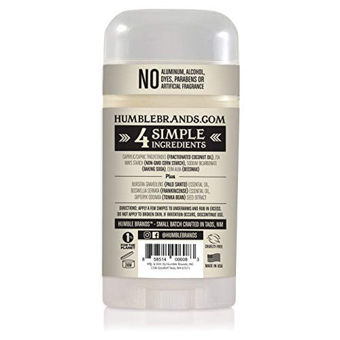 Humble All Natural Deodorant, Aluminum and Paraben Free, Cruelty Free Men's and Women's Deodorant, Palo Santo and Frankincense, Pack of 1