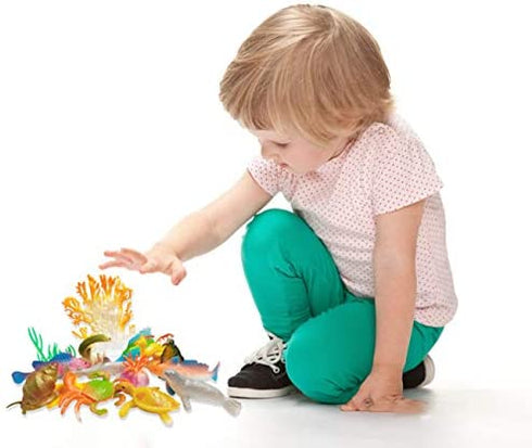42pcs Plastic Ocean Animals Toys Small Realistic Mini Sea Creature Figure Toys Fake Under the Sea Creatures Bath Toys for Kids Toddlers Preschool Educational Favors Valentines Day Class Exchange Gifts