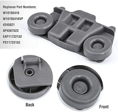 1 YEAR WARRANTY W10195416 W10195416V Dishwasher Wheels Lower Dish Rack Wheel Assembly - Compatible with Kenmore, Kitchenaid, Whirlpool Dishwasher Wheels, Perfect Replace W10195418, W10195416VP 4 PACKS