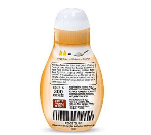 EZ-Sweetz Stevia & Monk Fruit (2 Pack | 1.36oz - Liquid Sweetener 300 Servings/Bottle)