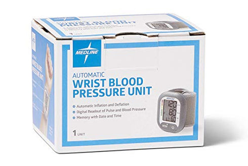 Medline Digital Wrist Blood Pressure Monitor, BP Cuff with Batteries Included (60 Reading Memory)