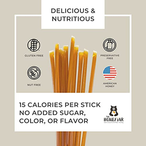 The Honey Jar Plain Raw Honey Sticks - Pure Honey Straws For Tea, Coffee, or a Healthy Treat - One Teaspoon of Flavored Honey Per Stick - Made In The USA with Real Honey - (20 Count)