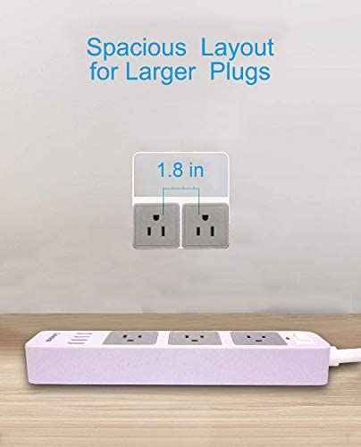 2 Prong Power Strip with USB, 2 Prong to 3 Prong Outlet Adapter with 4 USB Ports 6.6ft Extension Cord, 3 AC Outlets Flat Plug Surge Protector for Smartphone Tablets Home, Office and Hotel, White
