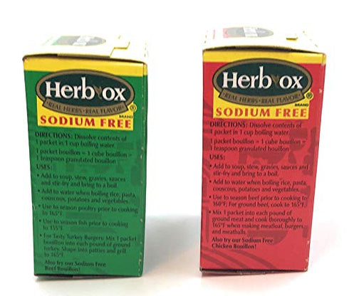 Herb-Ox Sodium Free Bouillon Bundle, Beef and Chicken, 16 Total Packets