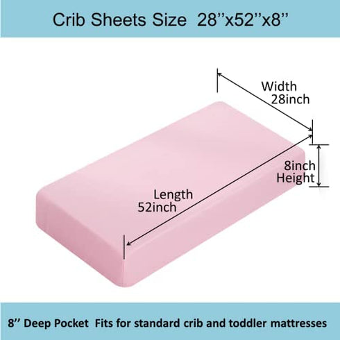 Crib Sheets Girl 2 Pack Set, Pink and Aqua Fitted Crib Sheets Set for Boys and Girls, Soft Baby Sheets for Crib? Size 28 x 52 inches, with 8 Inches Pocket, Fits Standard Crib & Toddler Mattress
