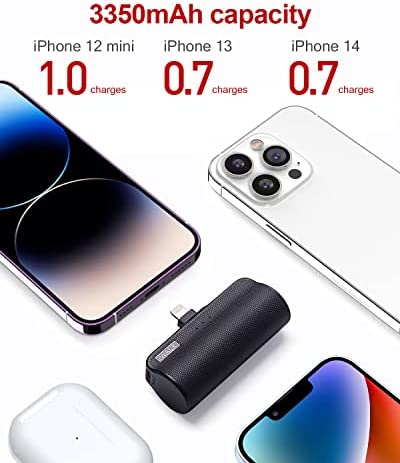 iWALK Mini Portable Charger for iPhone with Built in Cable, 3350mAh Ultra-Compact Power Bank Small Battery Pack Charger Compatible with iPhone 14/13/13 Pro/12/12 Pro/11/XR/XS/X/8/7/6,Black