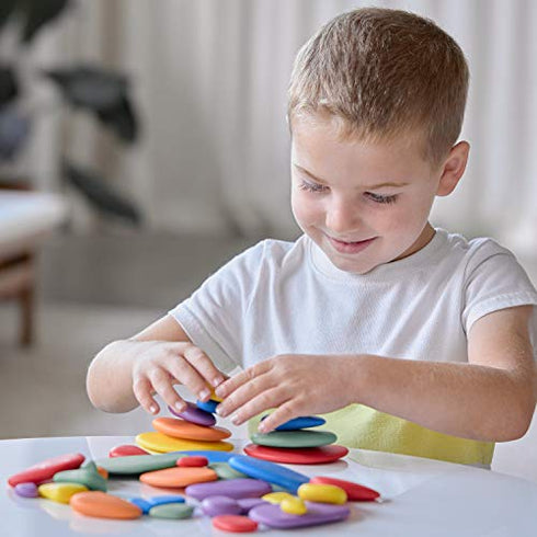 Rainbow Pebbles - Mini Jar - 30 Sorting and Stacking Stones - Early Math Manipulative