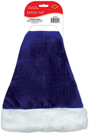 Beistle Christmas Santa Hat, One Size, Royal Blue/White