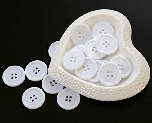 GANSSIA 1 Inch (25mm) White Buttons Flatback Resin Button for Garment Sewing DIY Craft Scrapbooking Pack of 50 Pcs