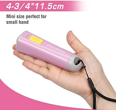 EverBrite Kids Flashlight, Mini LED Flashlight, Plastic Torch Use for Emergencies, Camping, Outdoor with Lanyard 3AAA Battery Included, Pink