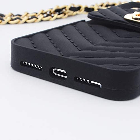 Fusicase for iPhone 11 Wallet Case with Neck Strap Crossbody Strap Lanyard Handbag Wrist Strap Protective Cover Credit Card Holder Slot Purse for Girls Women Silicone Case for iPhone 11 Black