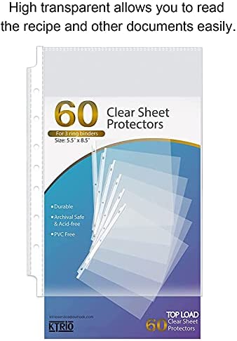 KTRIO Heavyweight Sheet Protectors for Mini 3 Ring Binder Clear Page Protector, 5.5 x 8.5 inch Plastic Sleeves for Small Binders, Paper Protector 7 Hole Top Loading, 60 Pack