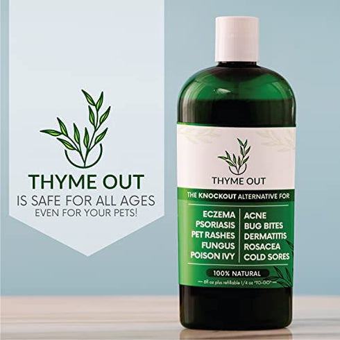 Thyme Out Natural Skin Treatment for Eczema Relief, Psoriasis, Acne, Dermatitis, Rosacea, Cold Sores, Pet Rashes, Bug Bites, Fungus, Poison Ivy, Anti Itch Spray for Kids, Adults & Baby (Skin Spray)