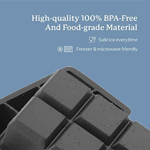 Samuelworld Large Silicone Premium Ice Trays, 2-Pack Combo, 2 Inches Big Cubes & 2.5 Inches Sphere Ice Molds - BPA Free, Craft Ice Maker for Gifting, Whiskey, Cocktails, Easy Release - Gray